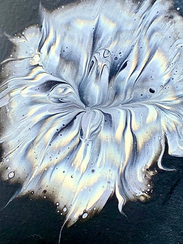 EMULSION: Ghost Flower Painting • Acrylic Abstract Art • Acrylic Painting • Modern Art • 11" x 14" Canvas Board • Black & White Dimensional