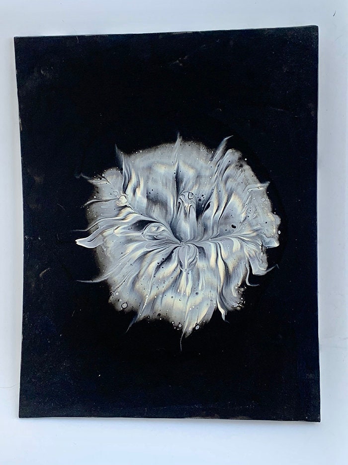 EMULSION: Ghost Flower Painting • Acrylic Abstract Art • Acrylic Painting • Modern Art • 11" x 14" Canvas Board • Black & White Dimensional