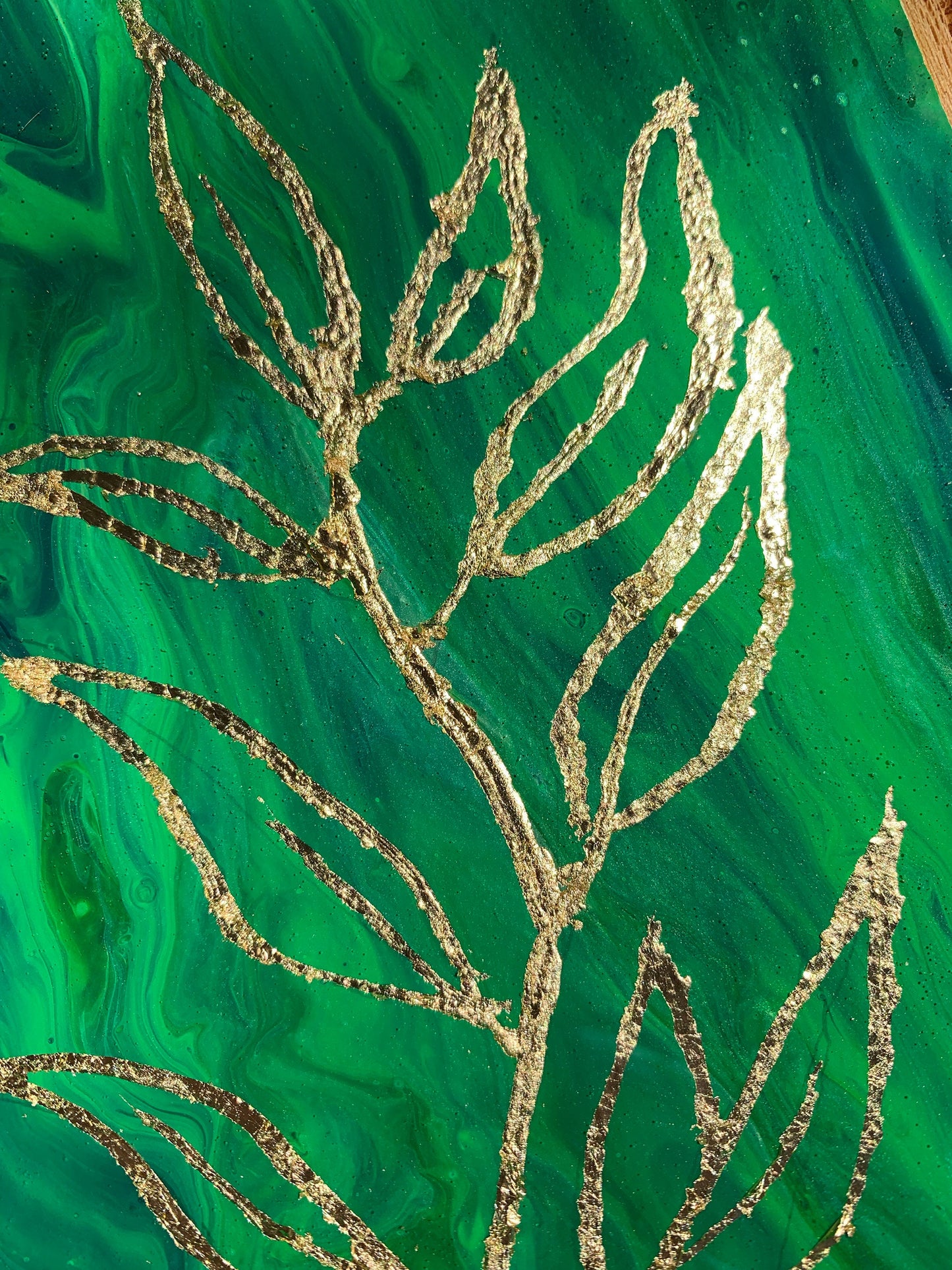 Green Tones Marbled & Gold Leaf Handcrafted Charcuterie Board / Snack Board / Cheese Tray / Acrylic Art Pour / Great Gift