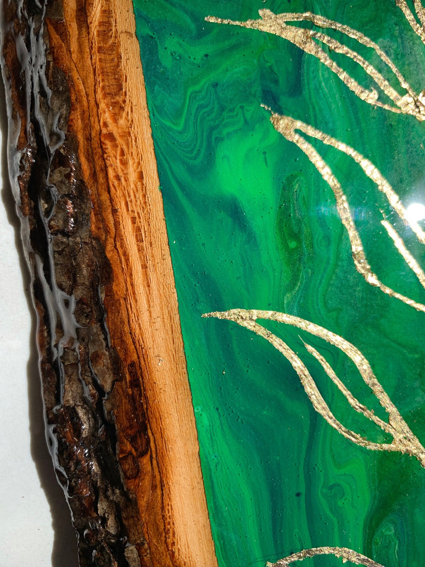 Green Tones Marbled & Gold Leaf Handcrafted Charcuterie Board / Snack Board / Cheese Tray / Acrylic Art Pour / Great Gift