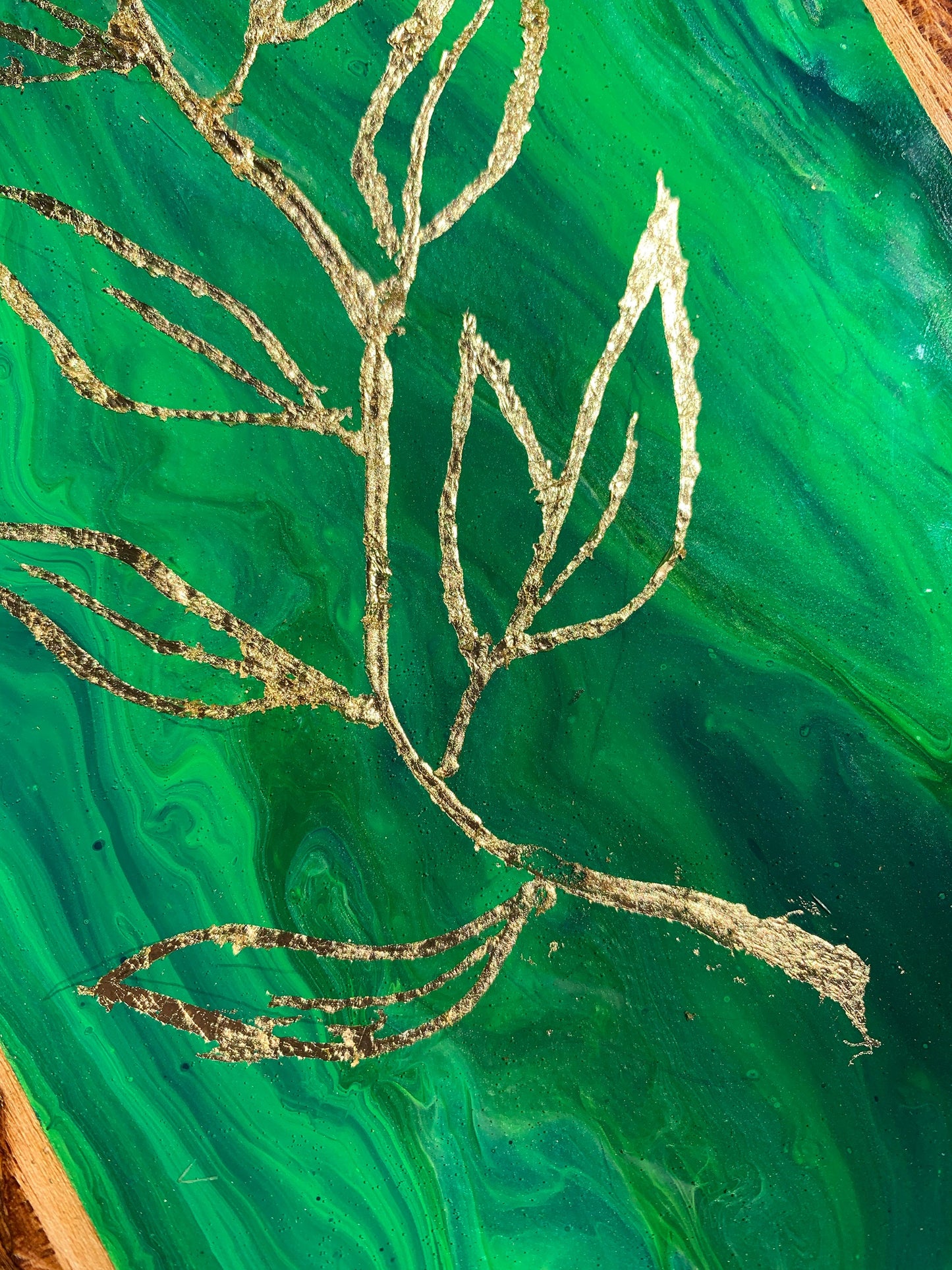 Green Tones Marbled & Gold Leaf Handcrafted Charcuterie Board / Snack Board / Cheese Tray / Acrylic Art Pour / Great Gift