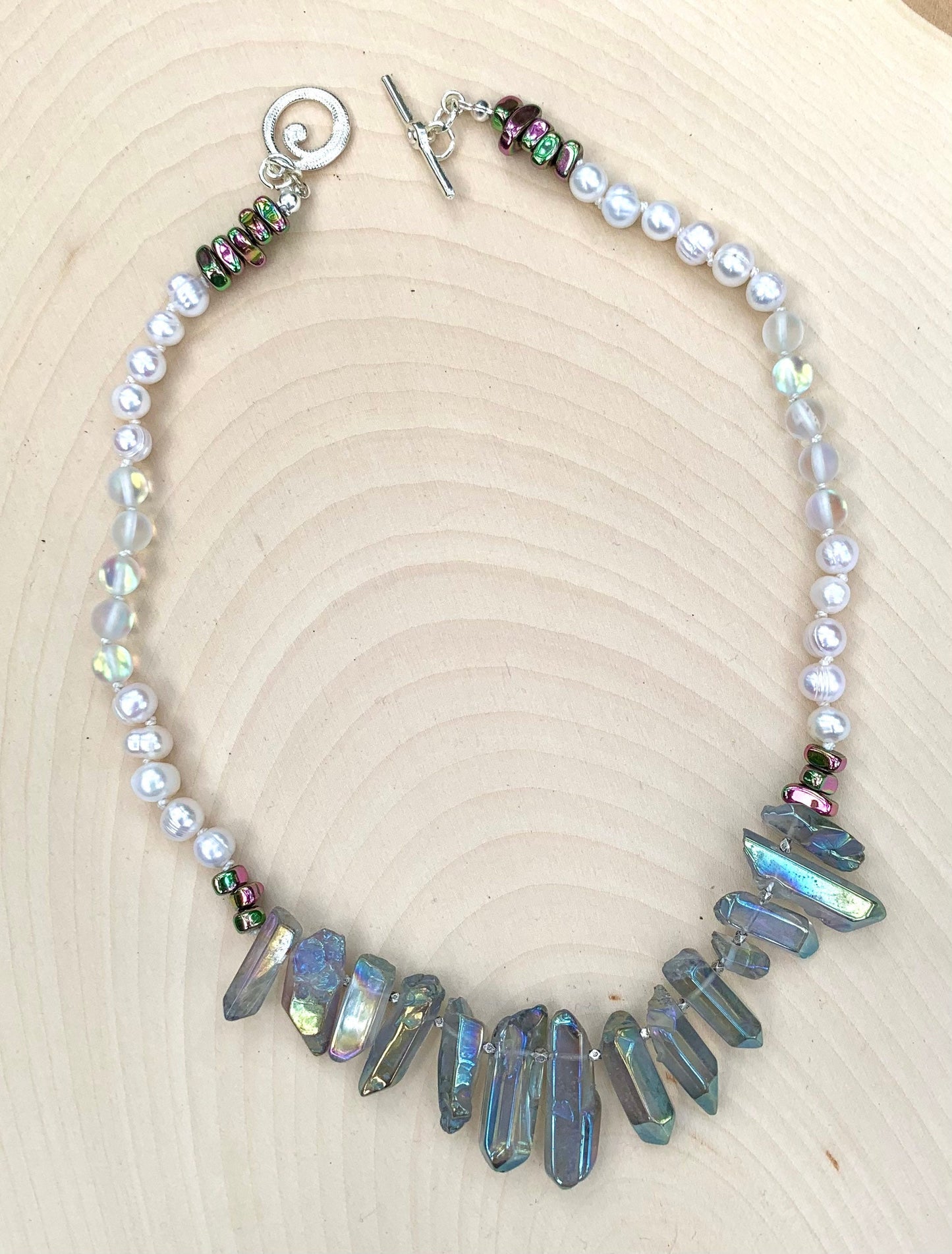 Hematite Quartz Pearl Necklace