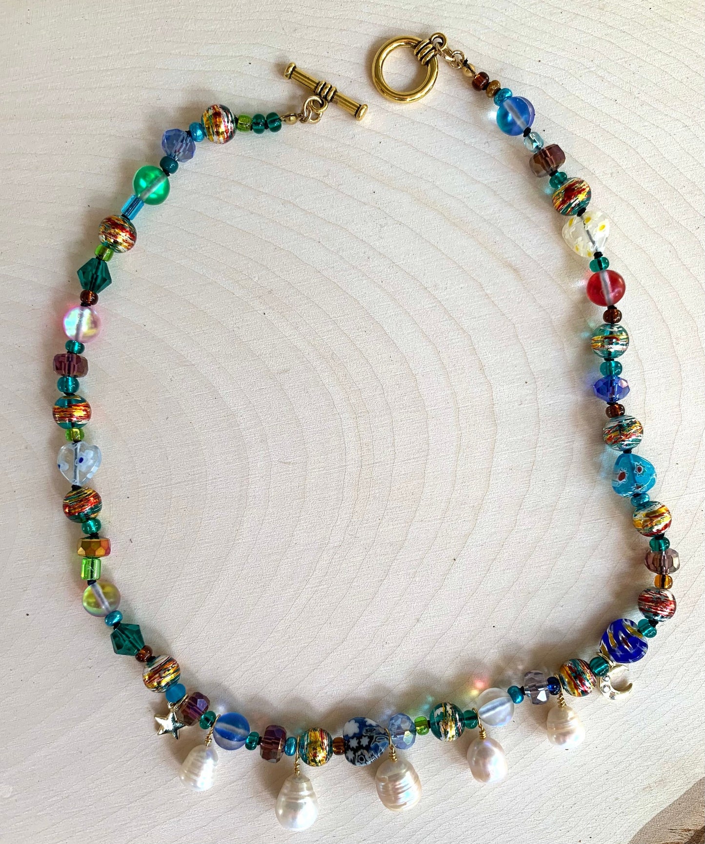 Boho Chic Glass Bead and Pearl Necklace