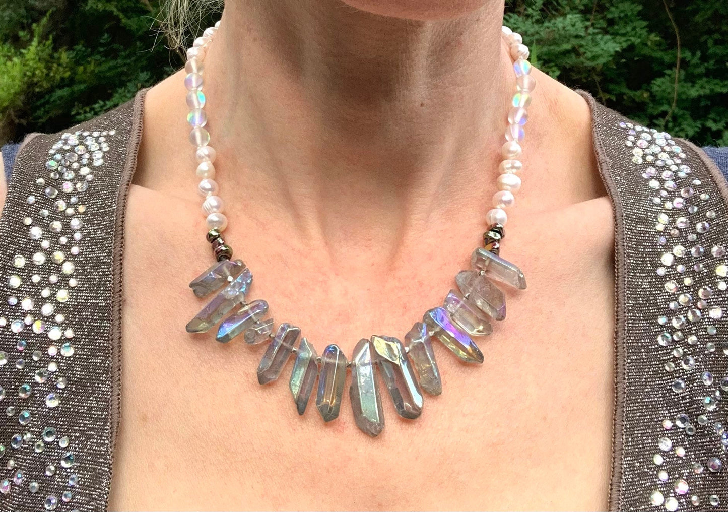 Hematite Quartz Pearl Necklace