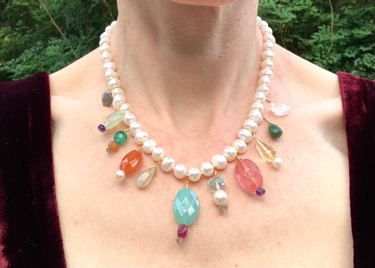 Pearl Precious and Semi-precious Gem Necklace