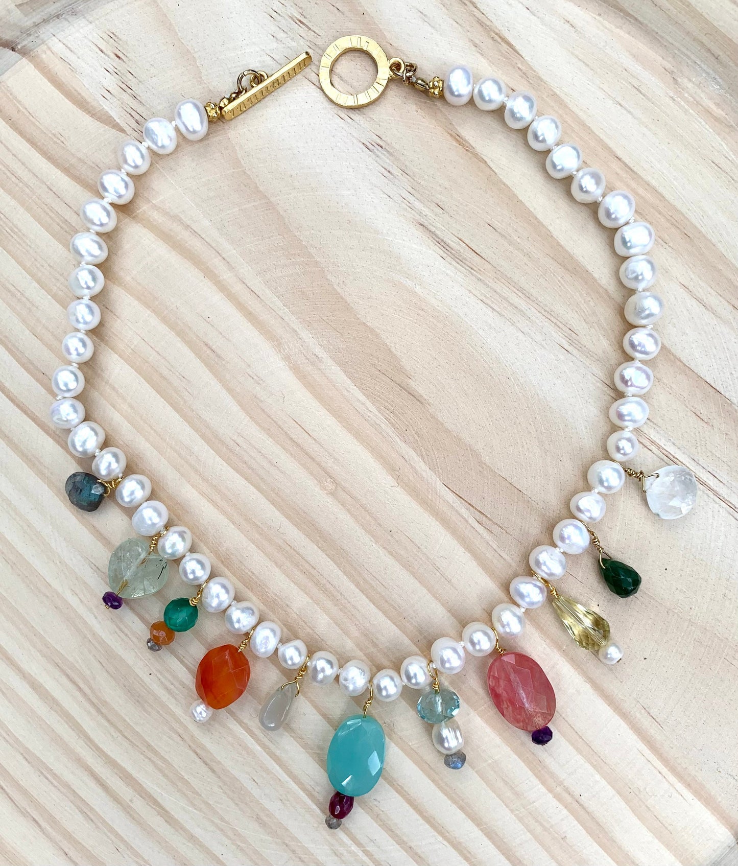 Pearl Precious and Semi-precious Gem Necklace