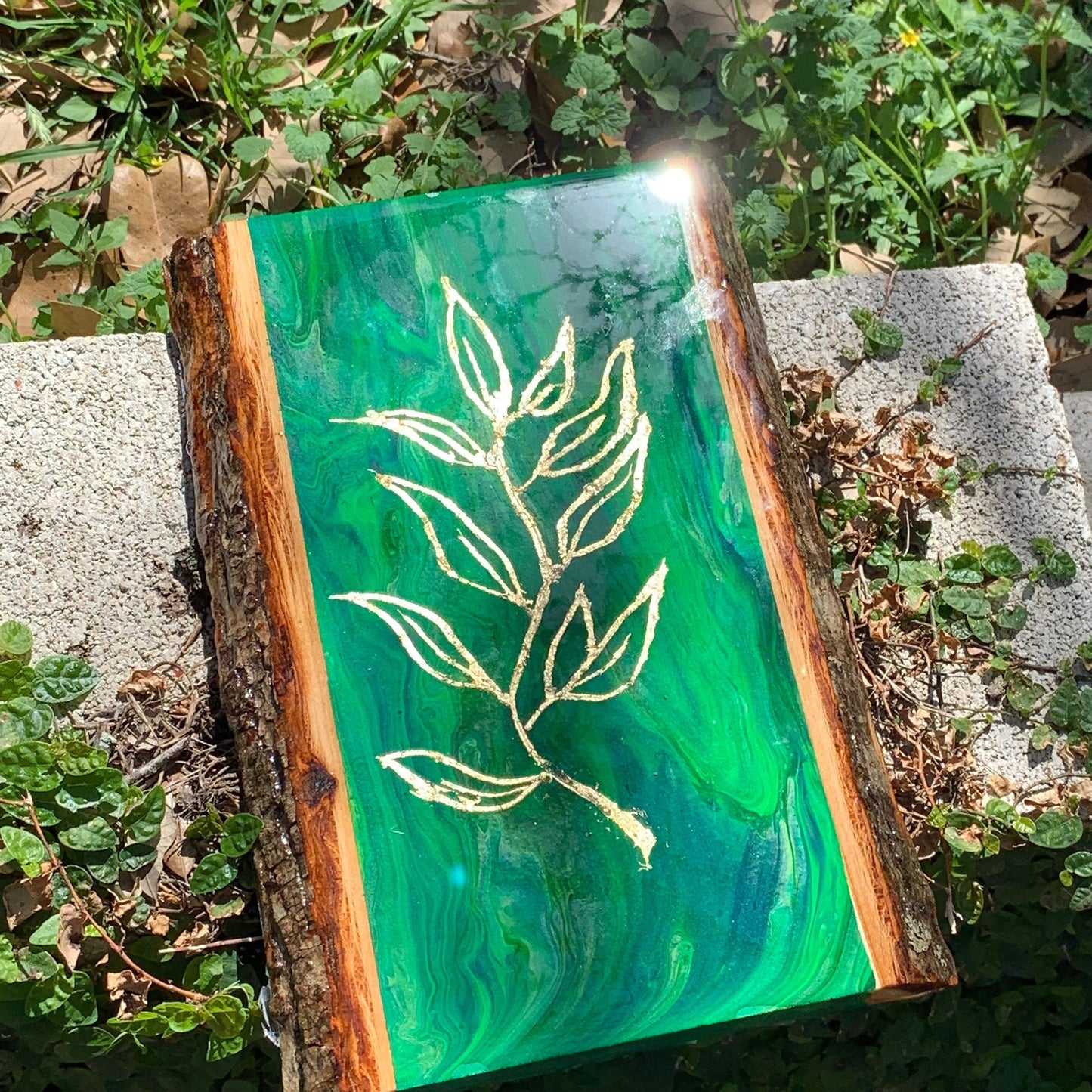 Green Tones Marbled & Gold Leaf Handcrafted Charcuterie Board / Snack Board / Cheese Tray / Acrylic Art Pour / Great Gift