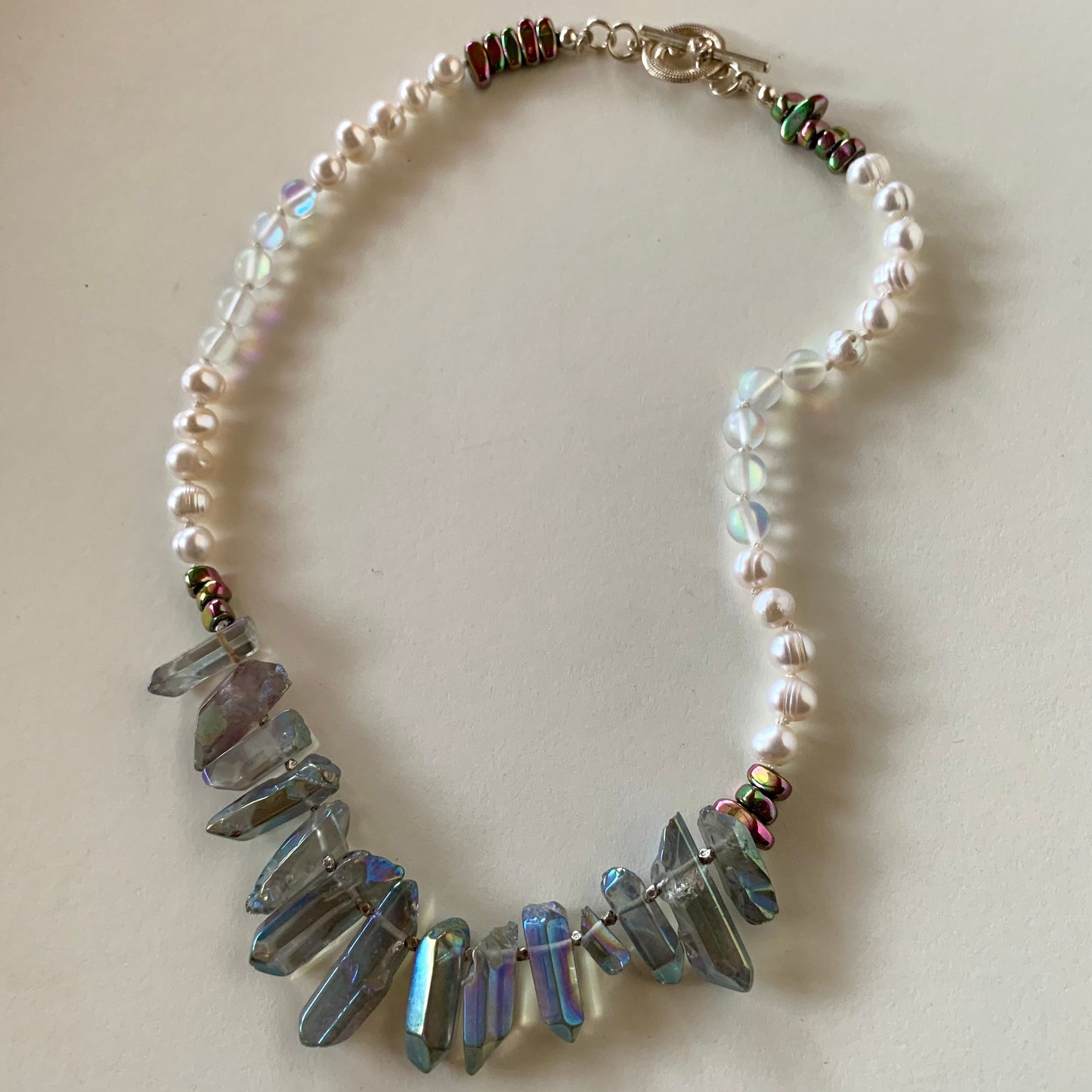 Hematite Quartz Pearl Necklace