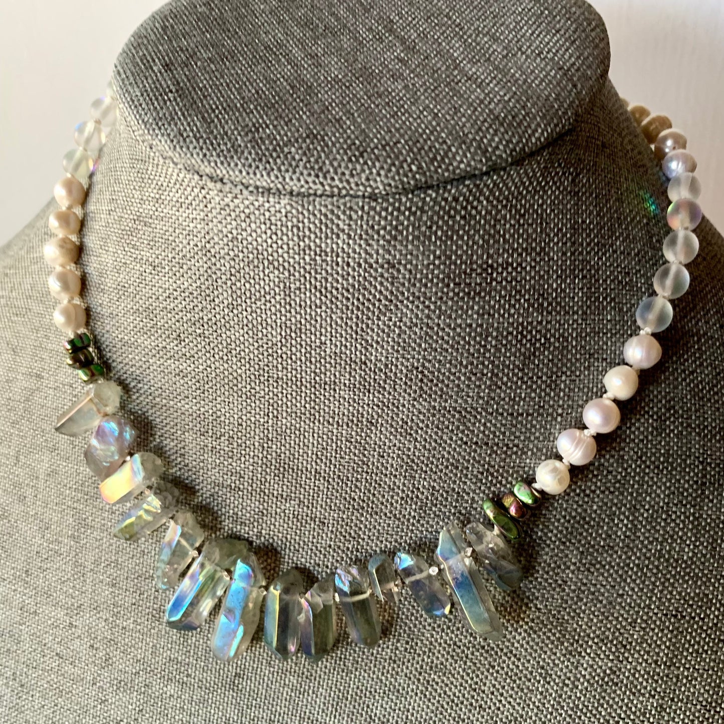 Hematite Quartz Pearl Necklace