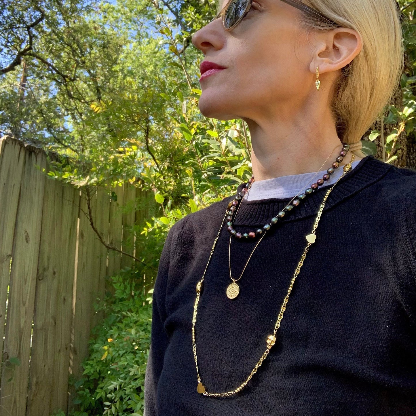 Shiny Metallic Pearl High Quality Hand Silk Tied Necklace