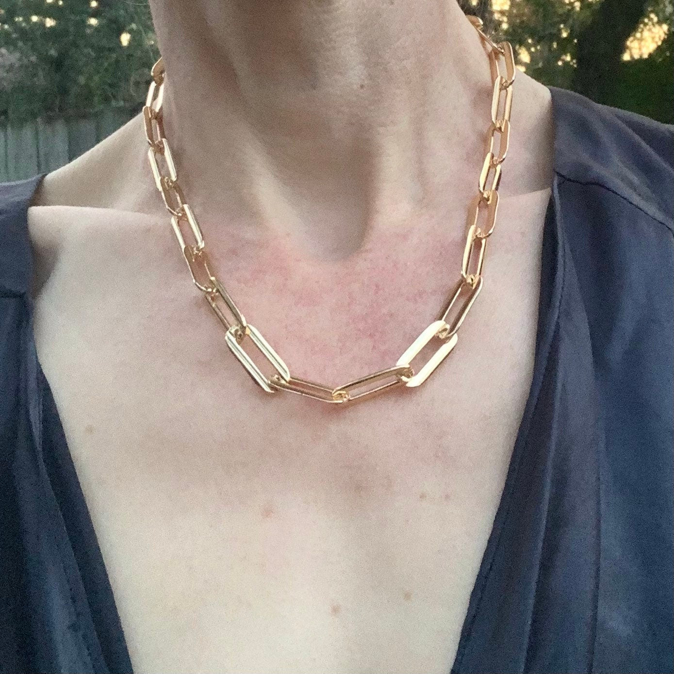 Rectangular Gold Chain Everyday Necklace