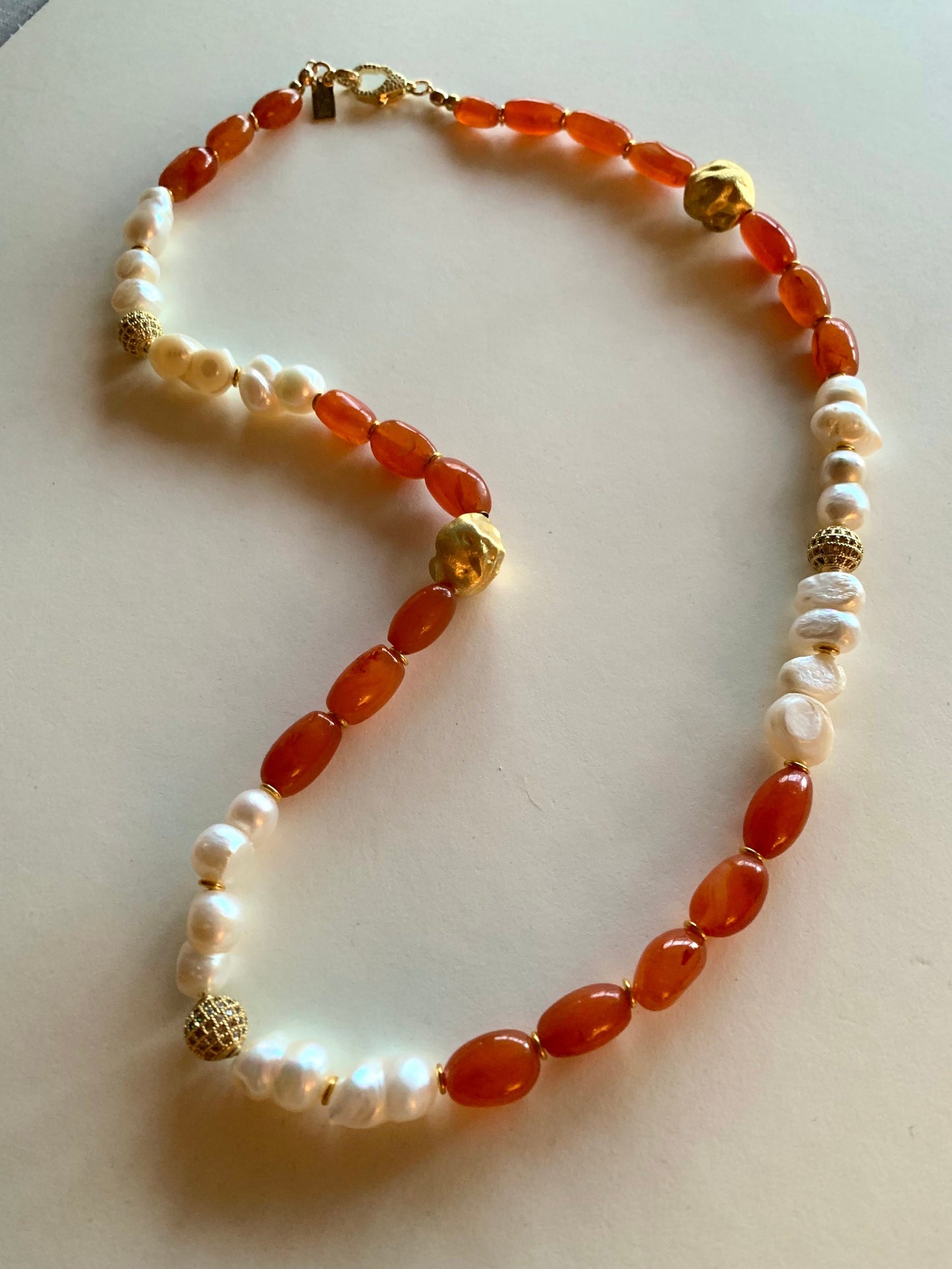 Large Carnelian and Baroque Pearl /Diamond & Gold /Henry Dunay Inspired Necklace