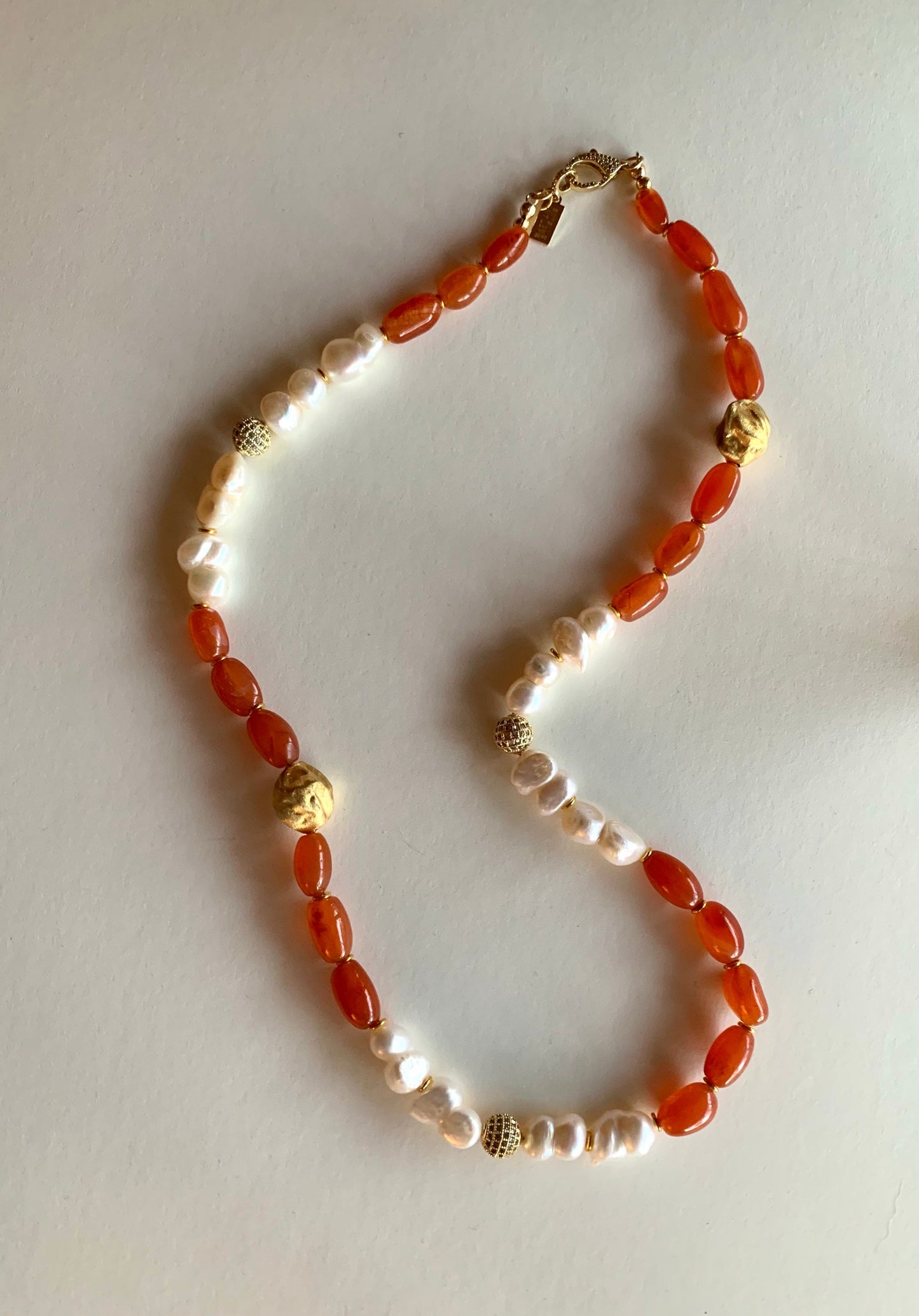 Large Carnelian and Baroque Pearl /Diamond & Gold /Henry Dunay Inspired Necklace