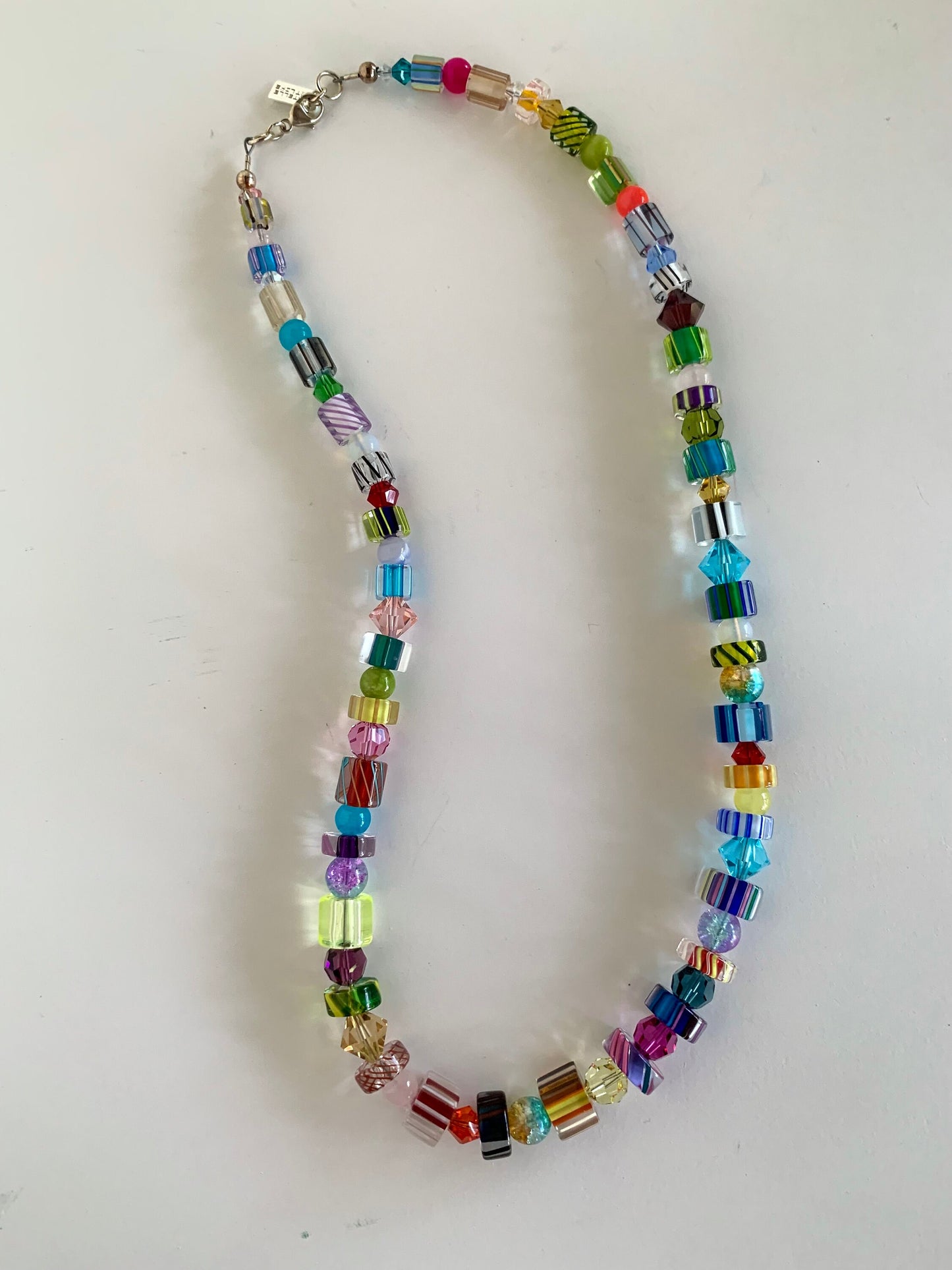 Rare Vintage Mix Artisan Hand Blown Furnace Cane-Striped & Vintage Swarovski and Crystal Rainbow Necklace V2