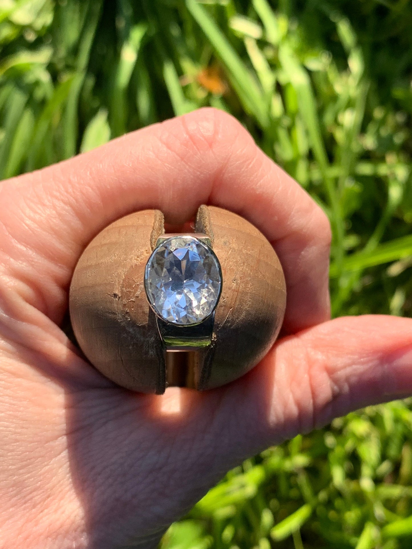 Sterling Silver Handmade Large Clear Faceted Quartz Ring / Modern / Thick Tapered Band